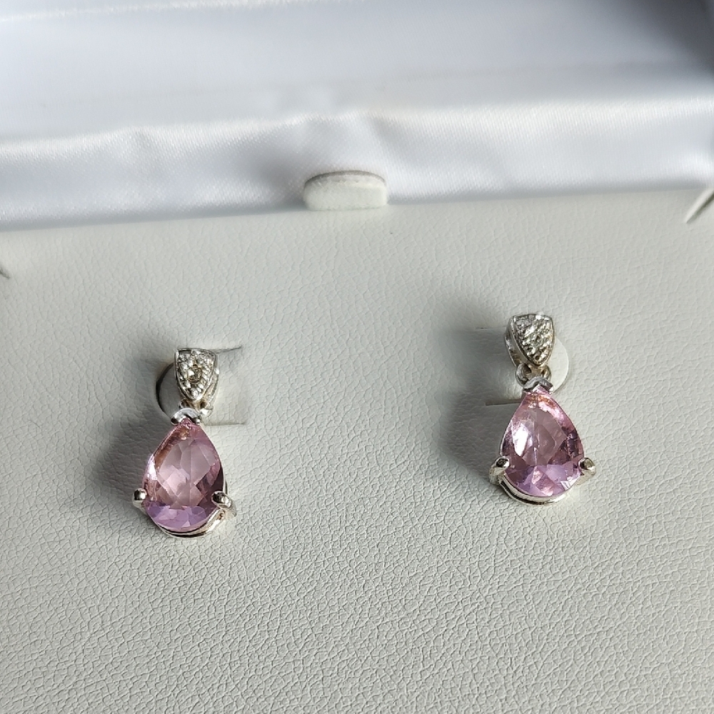Sterling Silver Pink Teardrop Gemstone Earrings